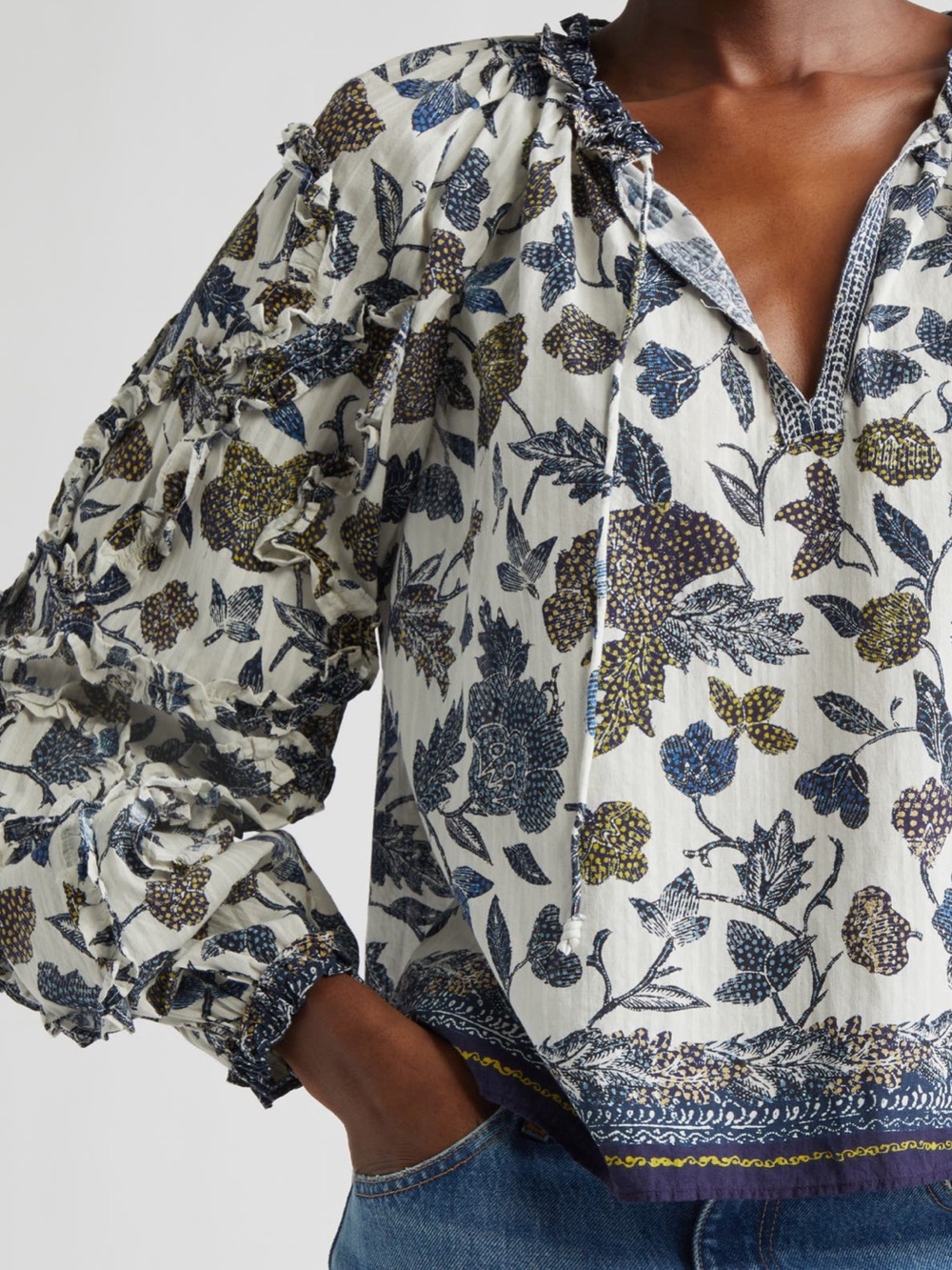 Ulla Johnson Azrou Floral Ruffle Split Neck
Peasant Top Sz 0 but fits up to Sz 6 - Picture 3 of 11